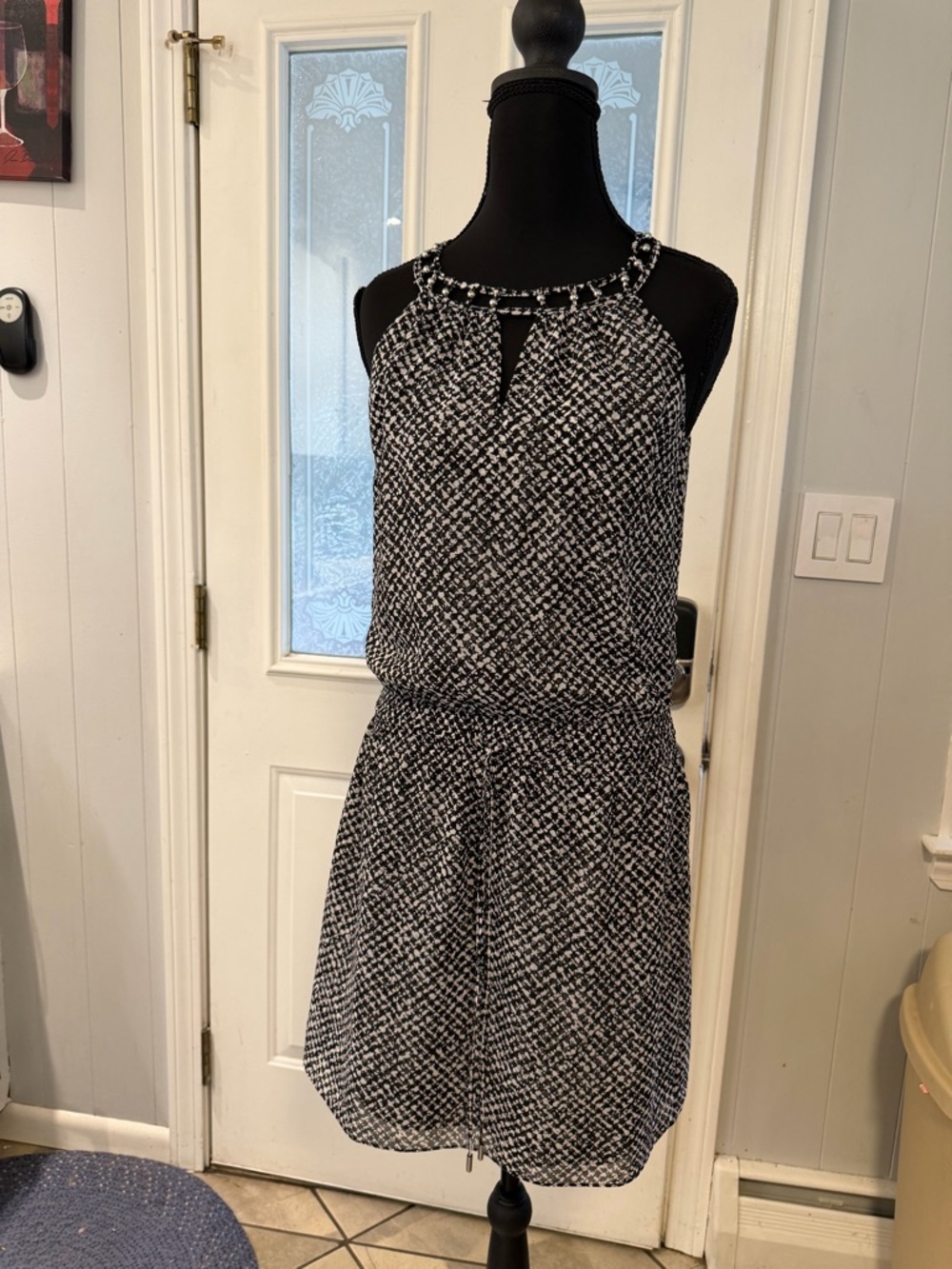 White‎ House Black Market Black & White Printed Halter Dress